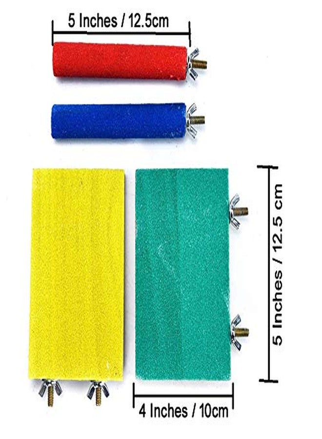 ويستيرن إرا منصة رملية خشبية طبيعية من ويسترن إيرا مع ألعاب مجثم، ملحق قفص مثالي للطيور والهامستر (مجموعة من 4 قطع) (لون عشوائي) - Image 2