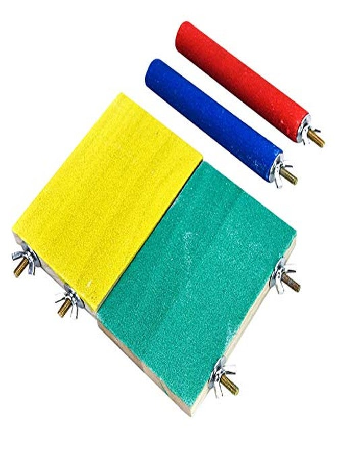 ويستيرن إرا منصة رملية خشبية طبيعية من ويسترن إيرا مع ألعاب مجثم، ملحق قفص مثالي للطيور والهامستر (مجموعة من 4 قطع) (لون عشوائي) - Image 5