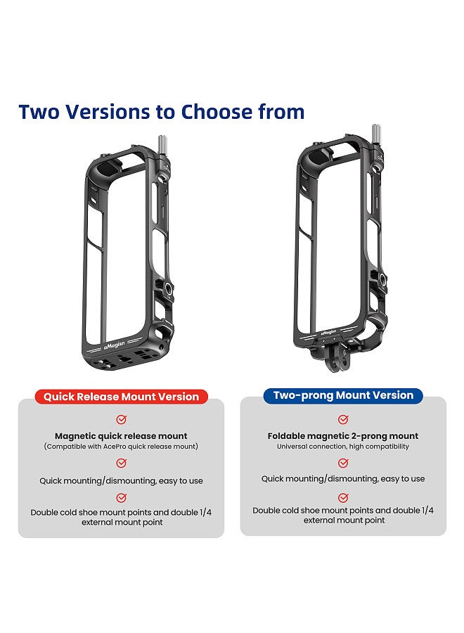 aMagisn Panoramic Camera Video Cage Dual Cold Shoe Mounts with Silicone Lens Cap Metal Protective Frame Camera Cage Compatible with Insta360 X4 Vlog Accessories, Foldable Magnetic Two-Prong Mount Version  - Image 3