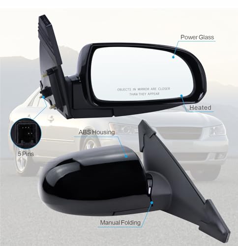 Lqito Right Passenger Side Mirror Compatible with 2006 2007 2008 2009 2010 Hyundai Sonata With Power Glass Manual folding Heated Black Replace#87620-0A000(5Pins) - Image 2