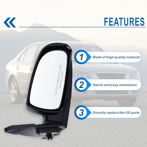 Lqito Right Passenger Side Mirror Compatible with 2006 2007 2008 2009 2010 Hyundai Sonata With Power Glass Manual folding Heated Black Replace#87620-0A000(5Pins) - Image 3
