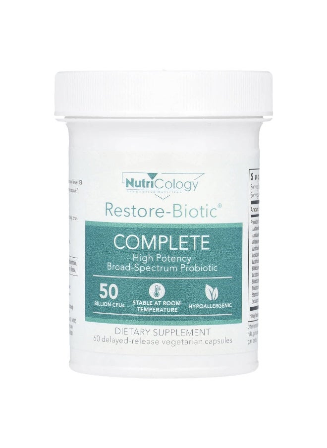 Nutricology Nutricology, Restore-Biotic® Complete, 50 Billion CFUs, 60 Delayed-Release Vegetarian Capsules  - Image 1