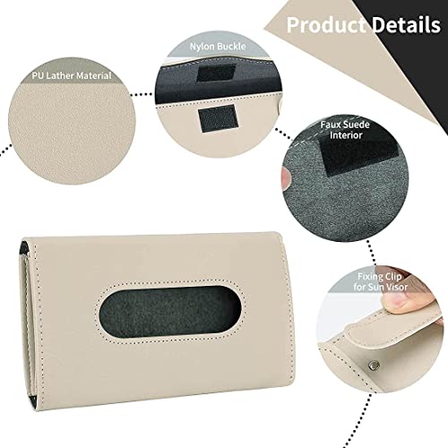 SARTE Car Tissue Holder, Sun Visor Napkin Holder, Car Visor Tissue Holder, Tissue Holder for Car (Beige) - Image 4