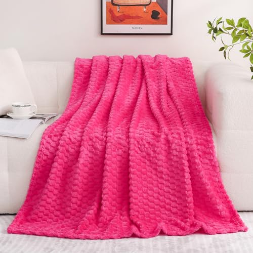 Puncuntex Hot Pink Throw Blanket 6080 inches Fuzzy 3D Jacquard Decorative Flannel Fleece Super Soft Plush Cozy Blanket for Couch Sofa Chair Lightweight - Image 1