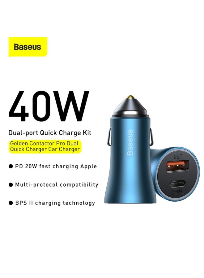بيسوس محول شاحن سريع للسيارة بقوة 40 وات بوصلة USB ثنائية وتقنية شحن سريع QC 3.0 وPD ومقبس سيارة لهواتف آيفون 13 برو/ 13 برو ماكس/ 13/ 13 ميني/ 12 برو ماكس/ 11 برو ماكس/ وآي باد 9 الجديد وآي باد ميني 6 وجالاكسي S20 وS10 وغيرها من الأجهزة أزرق - Image 2
