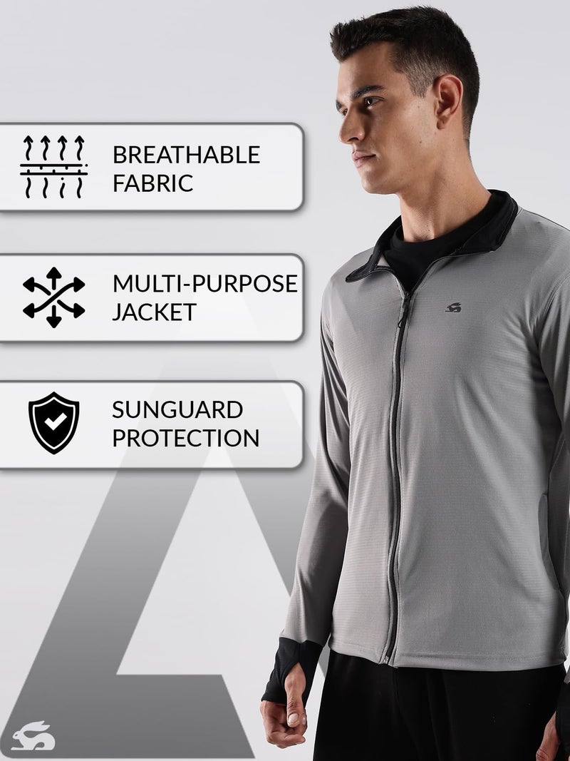 ADRO Sunscreen Jacket for Men UV Sun Advanced Protection Running Jackets For Men Biker Jackets with Zipper Sports jacket for men | SSJ-PLN-GR-3XL - Image 2