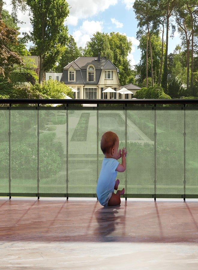 HIPPO Baby Safety Net for Balcony Child Protection Stairway Safety Net Railing Guard for Kids Staircase Protector with Tie-Cords Breathable Fabric Indoor Outdoor Use (1MTX4MT, Bamboo-Breeze) - Image 1