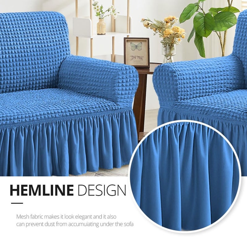 NICEEC Sofa Slipcover Blue Sofa Cover 1 Piece Easy Fitted Sofa Couch Covers Universal High Stretch Durable Furniture Protector with Skirt Country Style (3 Seater Classic Blue) - Image 4