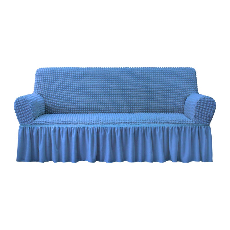 NICEEC Sofa Slipcover Blue Sofa Cover 1 Piece Easy Fitted Sofa Couch Covers Universal High Stretch Durable Furniture Protector with Skirt Country Style (3 Seater Classic Blue) - Image 1