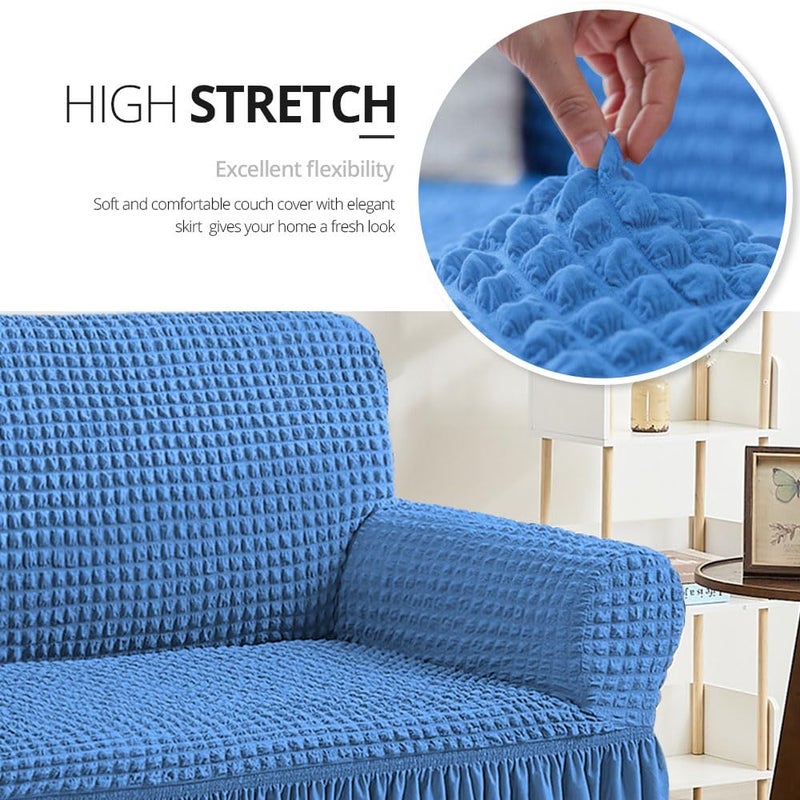 NICEEC Sofa Slipcover Blue Sofa Cover 1 Piece Easy Fitted Sofa Couch Covers Universal High Stretch Durable Furniture Protector with Skirt Country Style (3 Seater Classic Blue) - Image 2