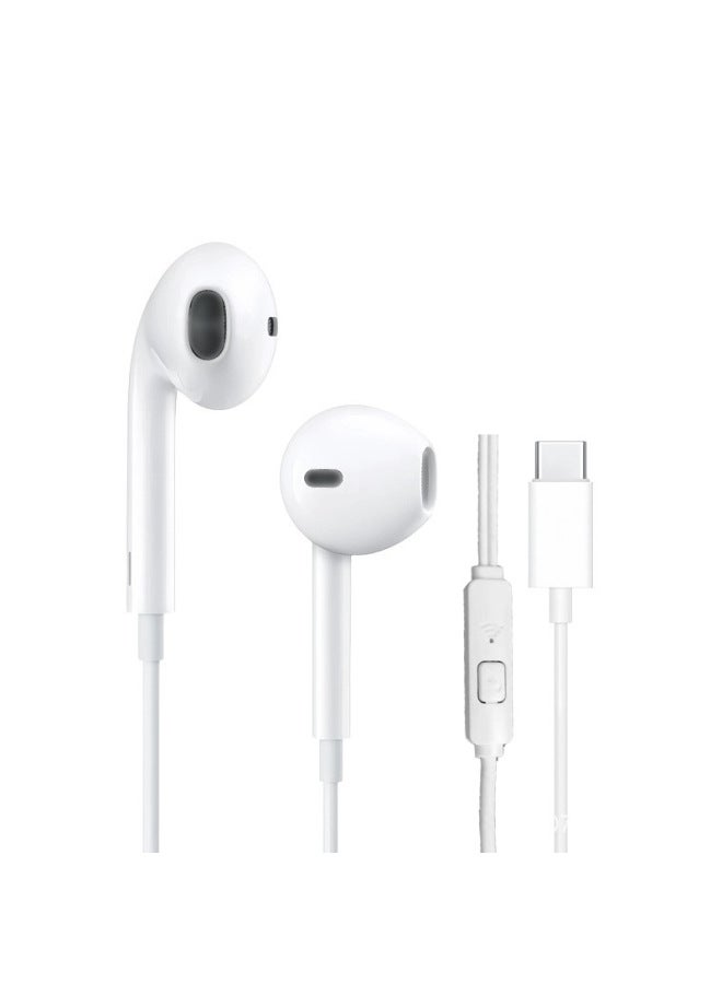 White Wired Headphones For-apple-huawei-xiaomi-VIVO-OPOP-cell Phone-tablet-notebook-Color:Typec Flat Mouth Basic Model  - Image 1