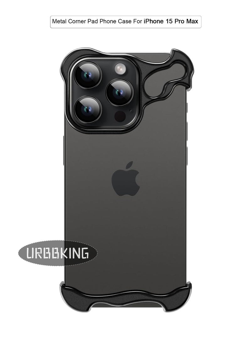 URBBKING For iPhone 15 Pro Max Shaped True Frameless Metal Corner Pad Phone Case Drop Proproof 15Promax Case Black - Image 1