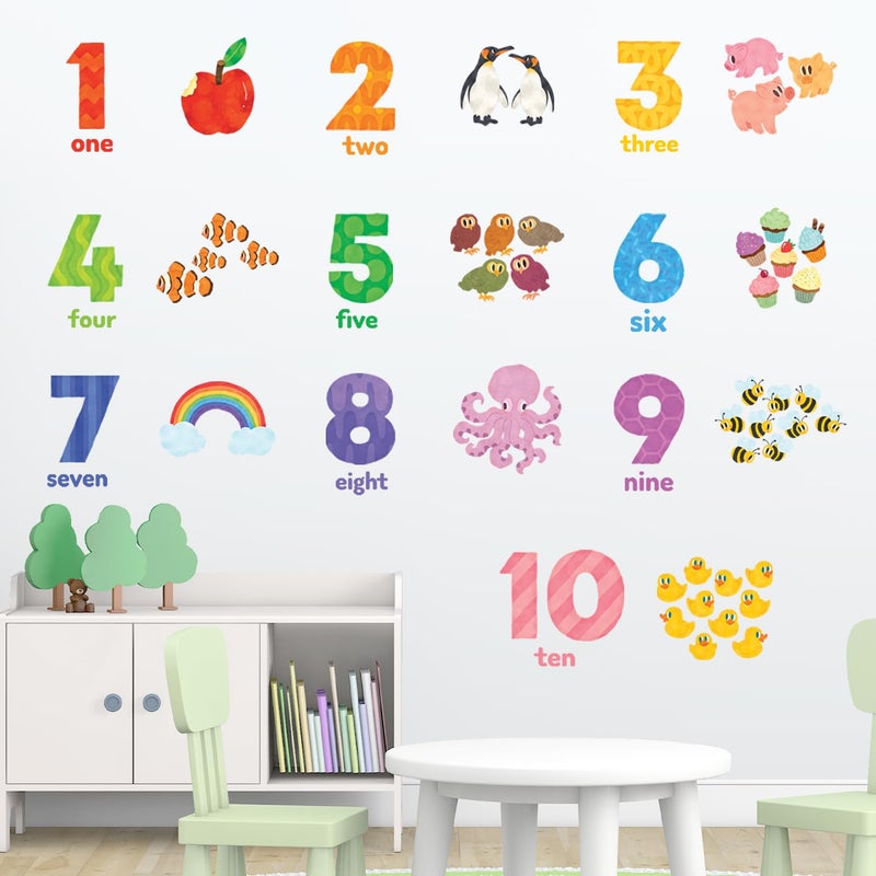 DECOWALL DS62020 Numbers Wall Stickers Decals Peel and Stick Removable Kids Nursery Bedroom Living Room Educational Learning Animal Arabic 110 Vinyl Counting Children Toddlers Classroom Playroom