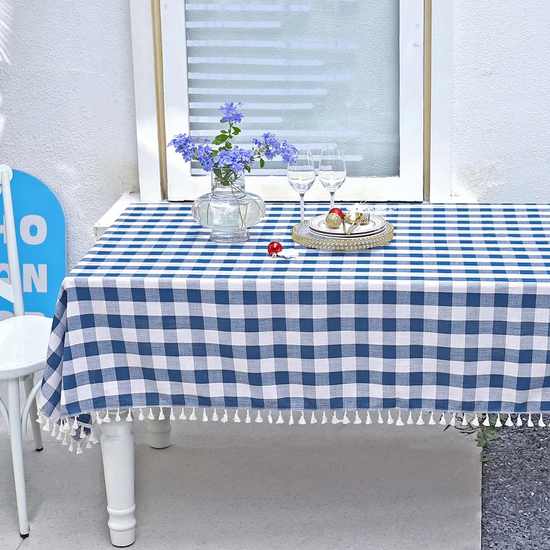 Midsummer Breeze Buffalo plaid tablecloth gingham table cloth for عيد الشكر عيد الميلاد مطبخ مطعم عطلة داخلية في الهواء الطلق؟ مستطيل/مستطيل 55x120 البحرية الأزرق - Image 1