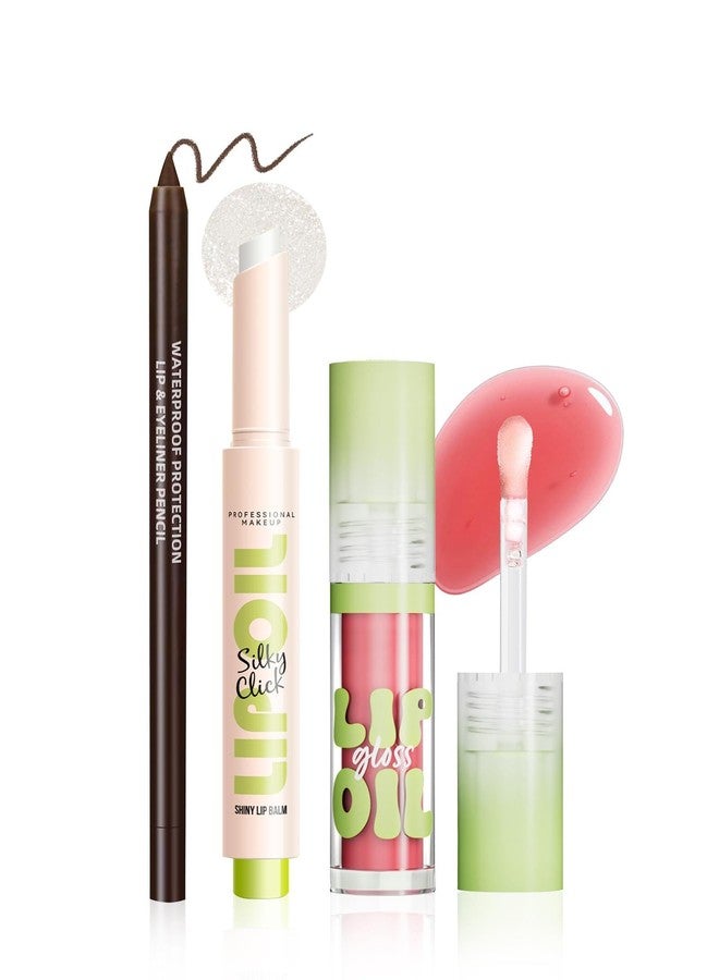 DuaTana Brown Lip Liner Waterproof Lip Kit with Lips Oil Gloss Plumper Jelly Lips Balm Clear Shimmer Combo,Moisturizing Lipstick Tinted Lipoil Lightweight Non Sticky Liquid Lipstick Women Makeup Gift-Set 02 - Image 1