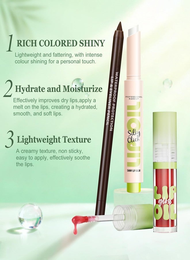 DuaTana Brown Lip Liner Waterproof Lip Kit with Lips Oil Gloss Plumper Jelly Lips Balm Clear Shimmer Combo,Moisturizing Lipstick Tinted Lipoil Lightweight Non Sticky Liquid Lipstick Women Makeup Gift-Set 02 - Image 5
