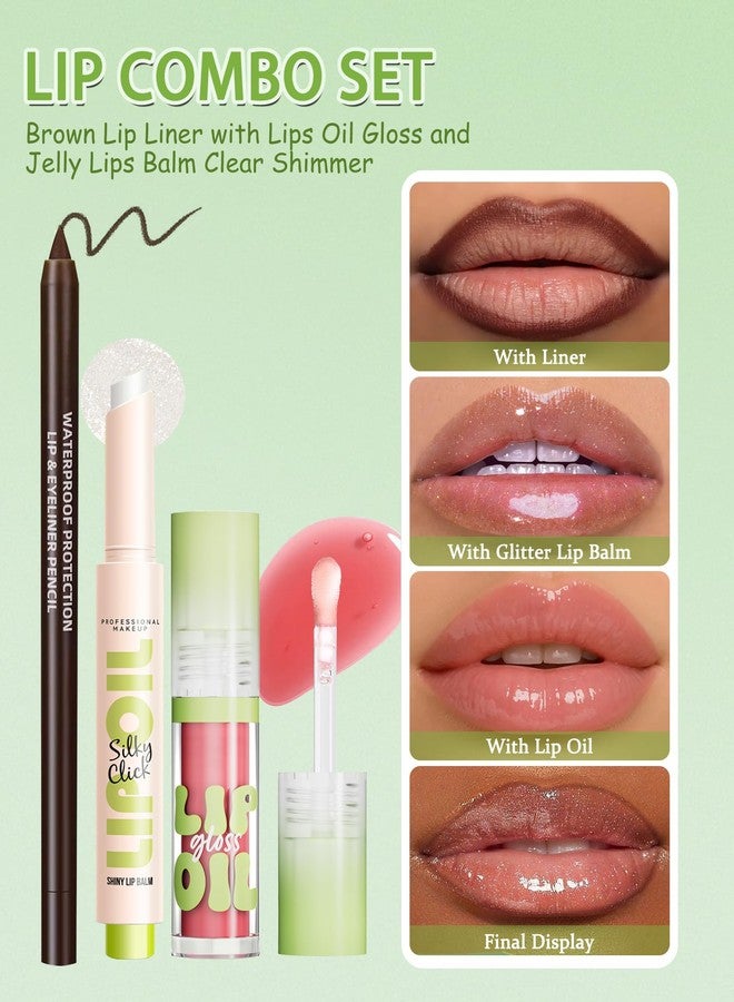 DuaTana Brown Lip Liner Waterproof Lip Kit with Lips Oil Gloss Plumper Jelly Lips Balm Clear Shimmer Combo,Moisturizing Lipstick Tinted Lipoil Lightweight Non Sticky Liquid Lipstick Women Makeup Gift-Set 02 - Image 2
