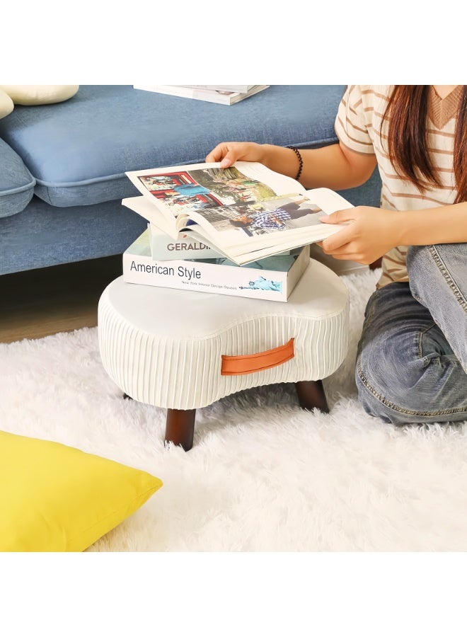 والالا مسند قدم عثماني على شكل صابونة - مسند قدم محمول متعدد الأغراض مع بطانة ناعمة، مقعد صغير لتغيير الأحذية لغرفة المعيشة وغرفة النوم، أبيض (35×25×22 سم) - Image 4