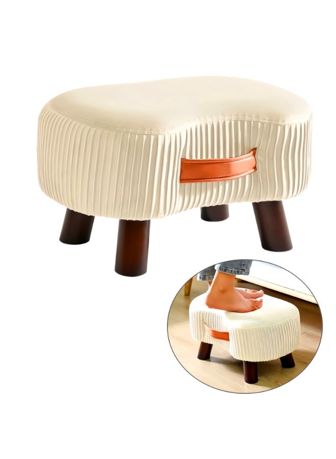 والالا مسند قدم عثماني على شكل صابونة - مسند قدم محمول متعدد الأغراض مع بطانة ناعمة، مقعد صغير لتغيير الأحذية لغرفة المعيشة وغرفة النوم، أبيض (35×25×22 سم) - Image 1