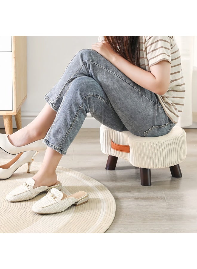 والالا مسند قدم عثماني على شكل صابونة - مسند قدم محمول متعدد الأغراض مع بطانة ناعمة، مقعد صغير لتغيير الأحذية لغرفة المعيشة وغرفة النوم، أبيض (35×25×22 سم) - Image 2