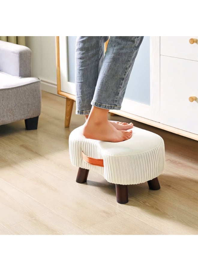 والالا مسند قدم عثماني على شكل صابونة - مسند قدم محمول متعدد الأغراض مع بطانة ناعمة، مقعد صغير لتغيير الأحذية لغرفة المعيشة وغرفة النوم، أبيض (35×25×22 سم) - Image 3