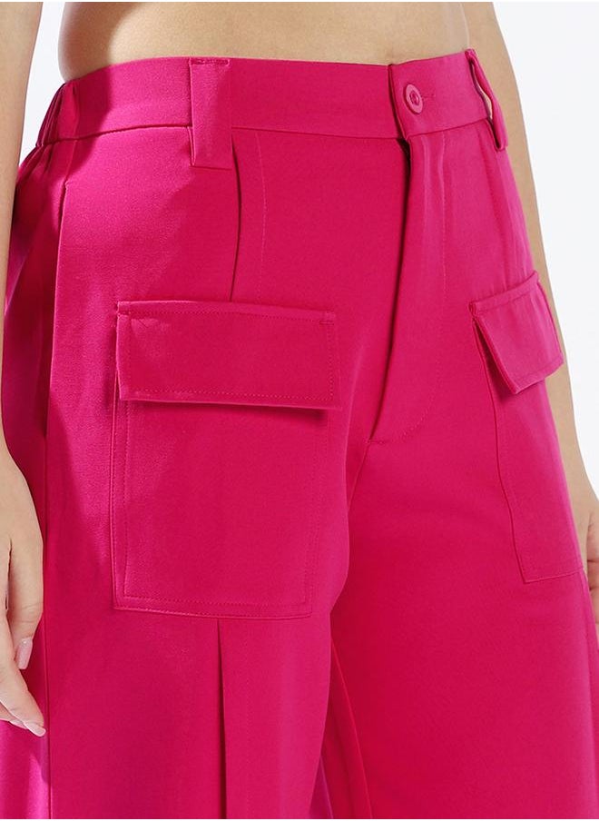 HIGH STAR Women's Magenta 100% Polyester Solid Pattern Full Length Chinos Wide Leg Trouser  - Image 5