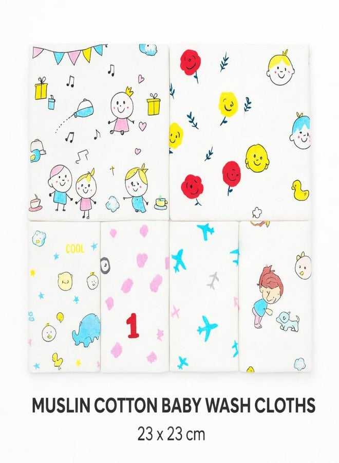 Firstblow 14 Pcs Muslin Cotton Cloth Premium Baby Washcloth for New Born, Washable, Reusable, Absorbent, Extra Soft Face Towels/Hankies for Babies, Stars, Balloons Random Print - Image 3