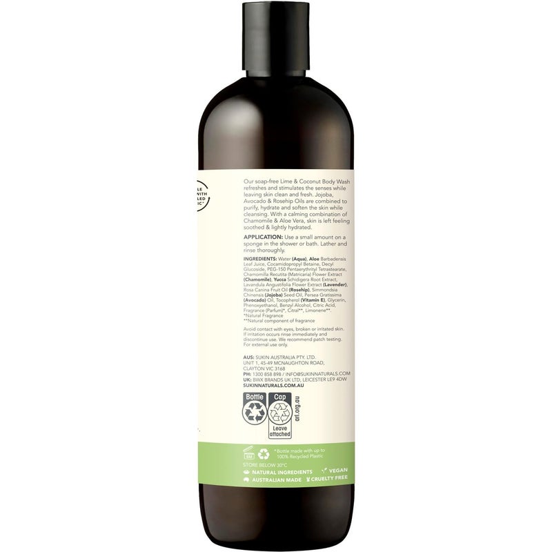 Sukin Botanical Body Wash, Lime & Coconut, 16.9 Fl Oz - Image 3