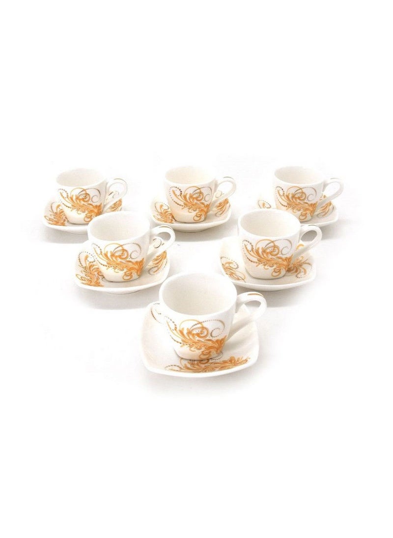12 Pieces Coffee Cup & Saucer Set – 6 Cups with 6 Saucers – Elegant Tea & Coffee Serving Set for Home, Office & Guests