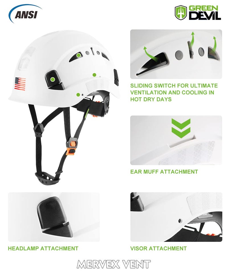 GREEN DEVIL Safety Helmet Hard Hat Adjustable Lightweight Vented ABS Work Helmet for Men and Women 6-Point Suspension ANSI Z89.1 Approved Ideal for Industrial & Construction - Image 3