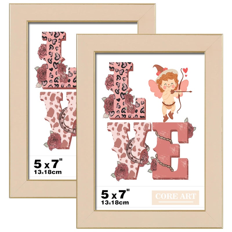 CORE ART 5x7 Picture Frames Ivory White Photo Frames Set of 2  5 by 7 Colorful Frame with HD Plexiglass  Wall or Tabletop Display - Image 1