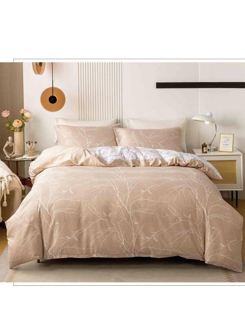 بيج طقم غطاء لحاف مقاس كينج 6 قطع من القطن الناعم، غطاء لحاف ملاءة سرير، فراش مع سحاب للإغلاق وأربطة جانبية