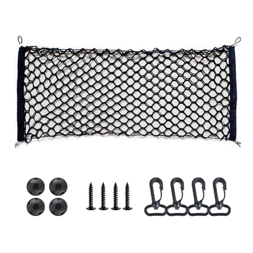 Flylin Car Rear Cargo Net, Adjustable Elastic Trunk Cargo Storage Organizer Net Car Interior Accessories Stretchable with Hooks, Nylon Car Rear Mesh Bag Double-Layer for SUVs, Cars, and Trucks 35.4"x15.8" - Image 1