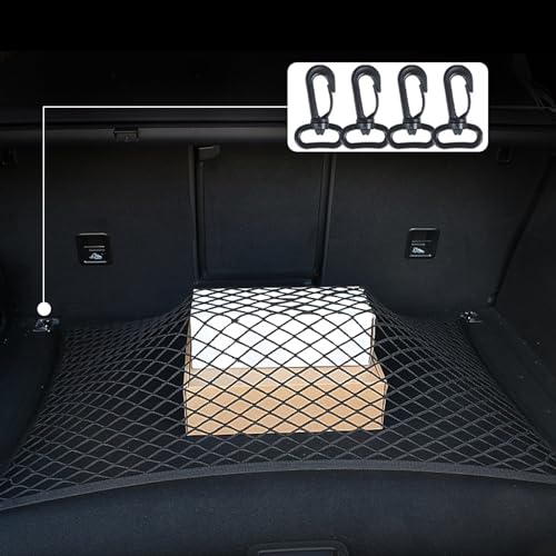Flylin Car Rear Cargo Net, Adjustable Elastic Trunk Cargo Storage Organizer Net Car Interior Accessories Stretchable with Hooks, Nylon Car Rear Mesh Bag Double-Layer for SUVs, Cars, and Trucks 35.4"x15.8" - Image 2