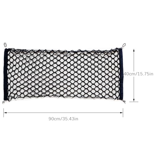 Flylin Car Rear Cargo Net, Adjustable Elastic Trunk Cargo Storage Organizer Net Car Interior Accessories Stretchable with Hooks, Nylon Car Rear Mesh Bag Double-Layer for SUVs, Cars, and Trucks 35.4"x15.8" - Image 3