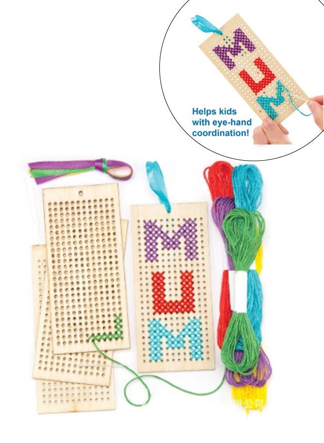 INSENSE DIY Handmade Wooden Embroidery Bookmark Set, Handmade Threaded Book Clip Set, Craft Decoration, Rectangular Wooden Craft Embroidery DIY Handmade Material Packaging, DIY Beginner Set, Including Colored Thread, Tools, and Instructions, Suitable for Creative Gifts for Moms and Friends - Image 1