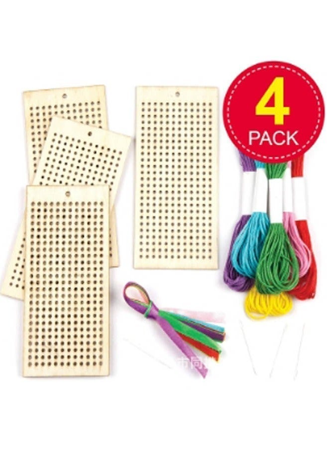 INSENSE DIY Wooden Cross-Stitch Bookmark 4-Piece Set - Arts & Crafts Kit, Creative Rectangular Wood Decoration for Kids and Adults - Image 3