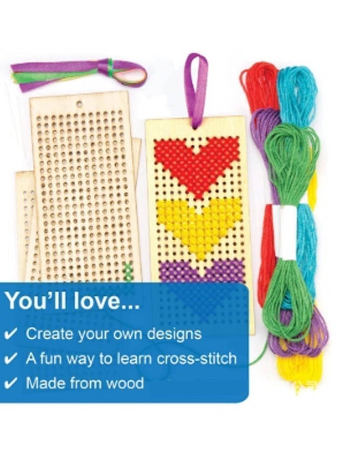 INSENSE DIY Wooden Cross-Stitch Bookmark 4-Piece Set - Arts & Crafts Kit, Creative Rectangular Wood Decoration for Kids and Adults - Image 4