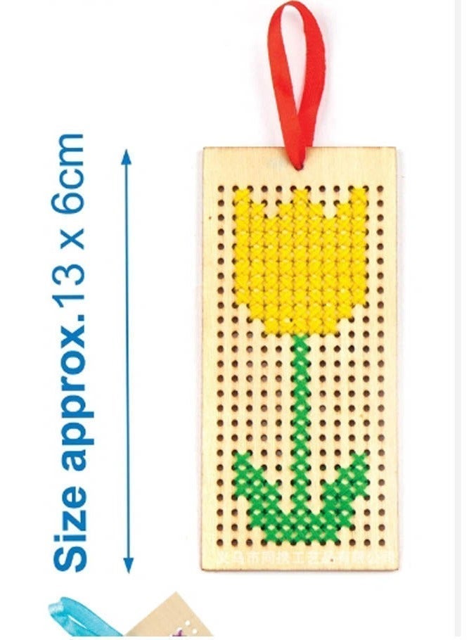 INSENSE DIY Wooden Cross-Stitch Bookmark 4-Piece Set - Arts & Crafts Kit, Creative Rectangular Wood Decoration for Kids and Adults - Image 5