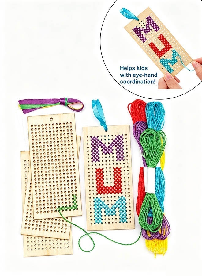INSENSE DIY Wooden Cross-Stitch Bookmark 4-Piece Set - Arts & Crafts Kit, Creative Rectangular Wood Decoration for Kids and Adults - Image 2