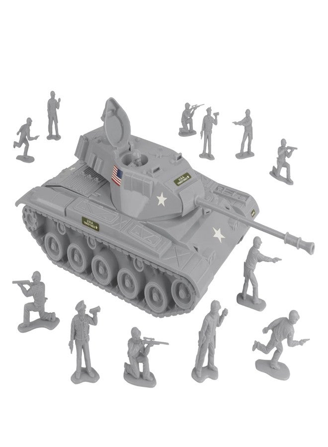 Tim Mee Toy Walker Bulldog Tank Playset- Gray 13pc - Made in USA - Image 1