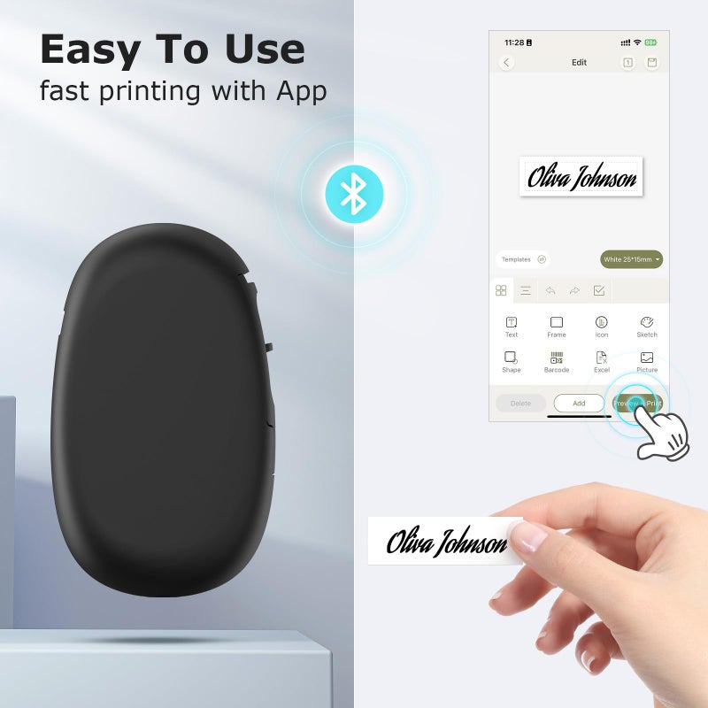 SUPVAN E10 Bluetooth Label Maker Machine with Tape, Continuous Waterproof Label, Versatile App with 35 Fonts and 1k+ Icons, Inkless Labeler for Home, Kitchen, School, Office Organization, Black - Image 3