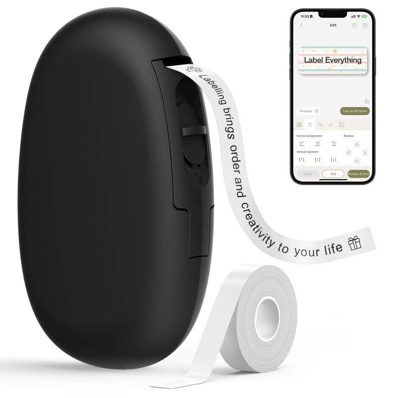 SUPVAN E10 Bluetooth Label Maker Machine with Tape, Continuous Waterproof Label, Versatile App with 35 Fonts and 1k+ Icons, Inkless Labeler for Home, Kitchen, School, Office Organization, Black - Image 1