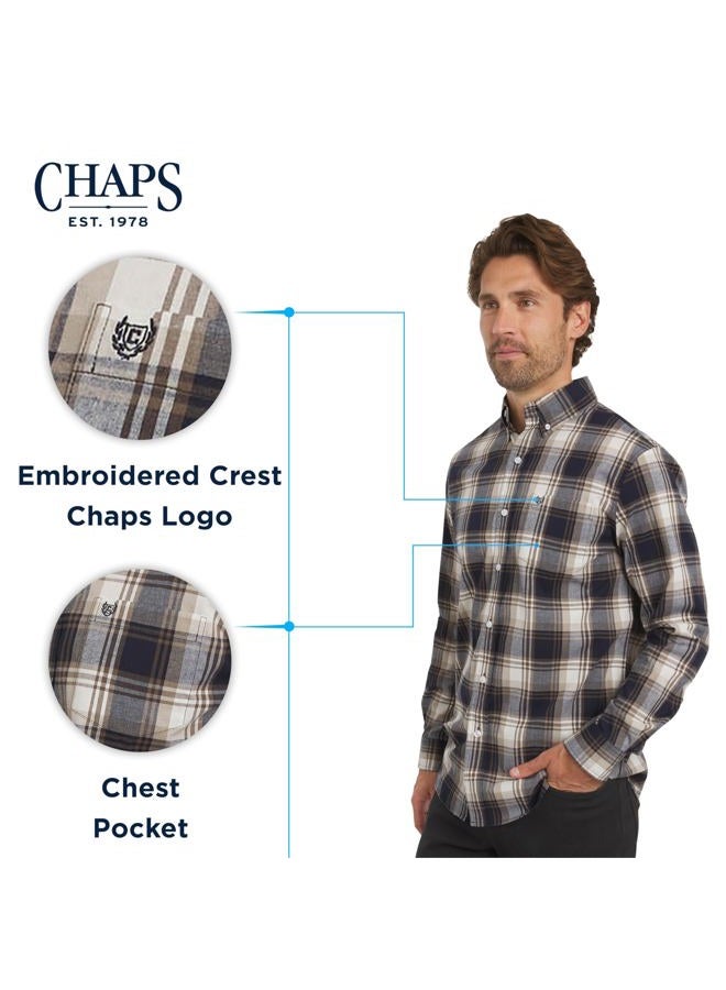 Chaps Men's Classic Fit Long Sleeve Button Down Stretch Poplin Casual Shirt, Chestnut, L - Image 5
