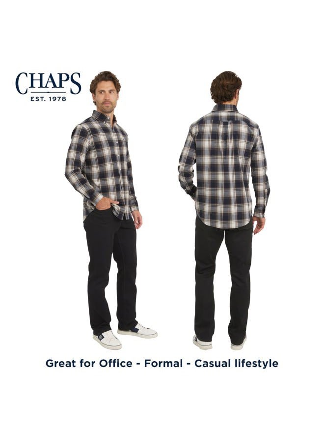 Chaps Men's Classic Fit Long Sleeve Button Down Stretch Poplin Casual Shirt, Chestnut, L - Image 2