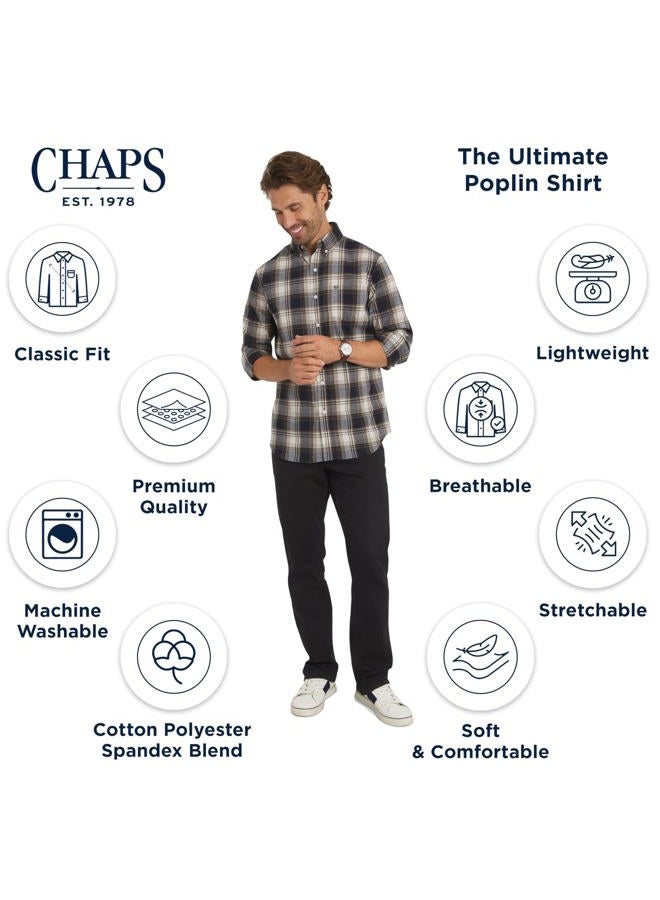 Chaps Men's Classic Fit Long Sleeve Button Down Stretch Poplin Casual Shirt, Chestnut, L - Image 3
