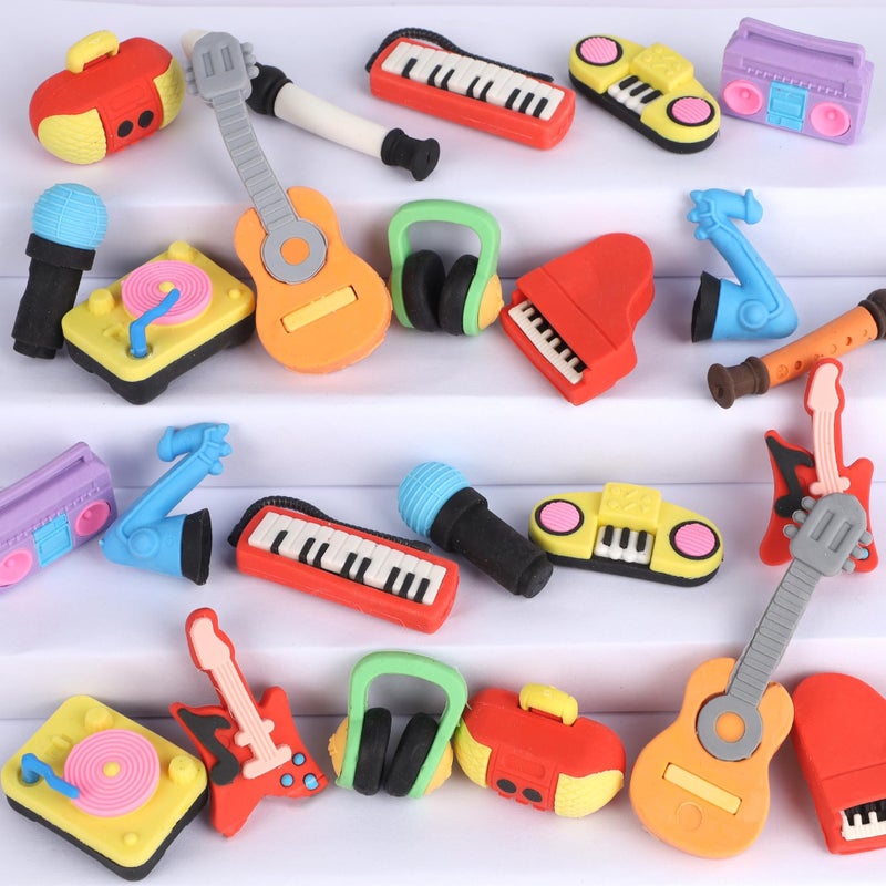 Cllayees 24 Pcs Erasers for Kids Mini Pencil Eraser Bulk Classroom Prizes Fun Puzzle Erasers for Preschool Elementary Student Back to School Supplies Musical Instrument - Image 2