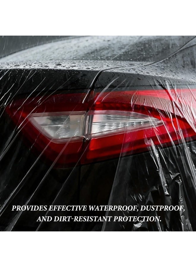 Arabest Disposable Car Cover Clear Plastic Car Cover Outdoor Universal Rain Dust Garage Cover with Elastic Band(2 PCS) - Image 3