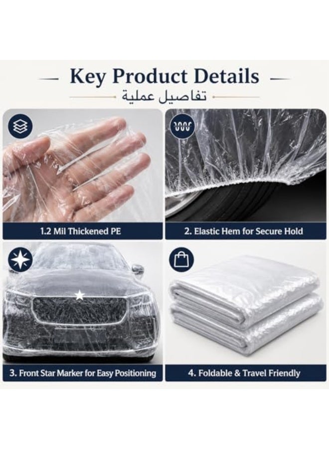 Arabest Disposable Car Cover Clear Plastic Car Cover Outdoor Universal Rain Dust Garage Cover with Elastic Band(2 PCS) - Image 5