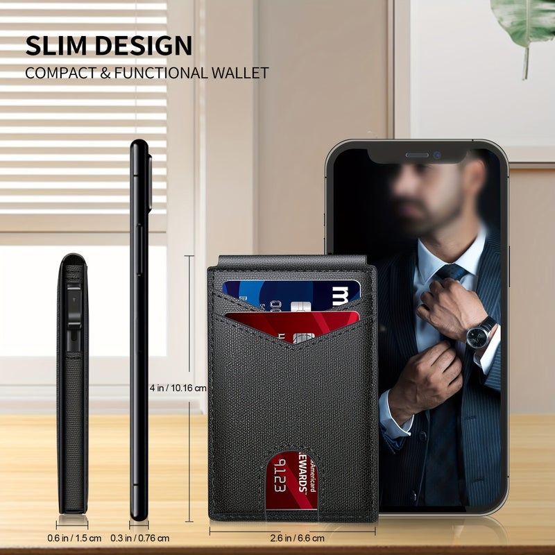 حامل بطاقات للرجال بفتح تلقائي، حماية RFID مضادة للسرقة، محفظة بطاقات نحيفة بقطعة واحدة - Image 2
